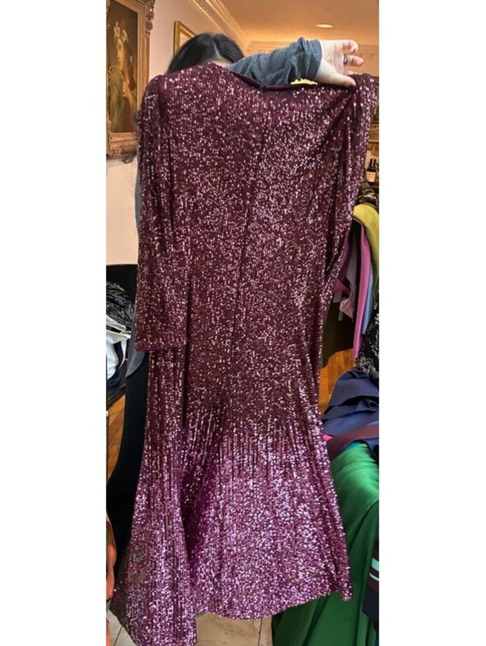 Badgley Mischka Couture Burgundy Sequin Dress Long Sleeve Statement Collar 4 - Picture 4 of 4